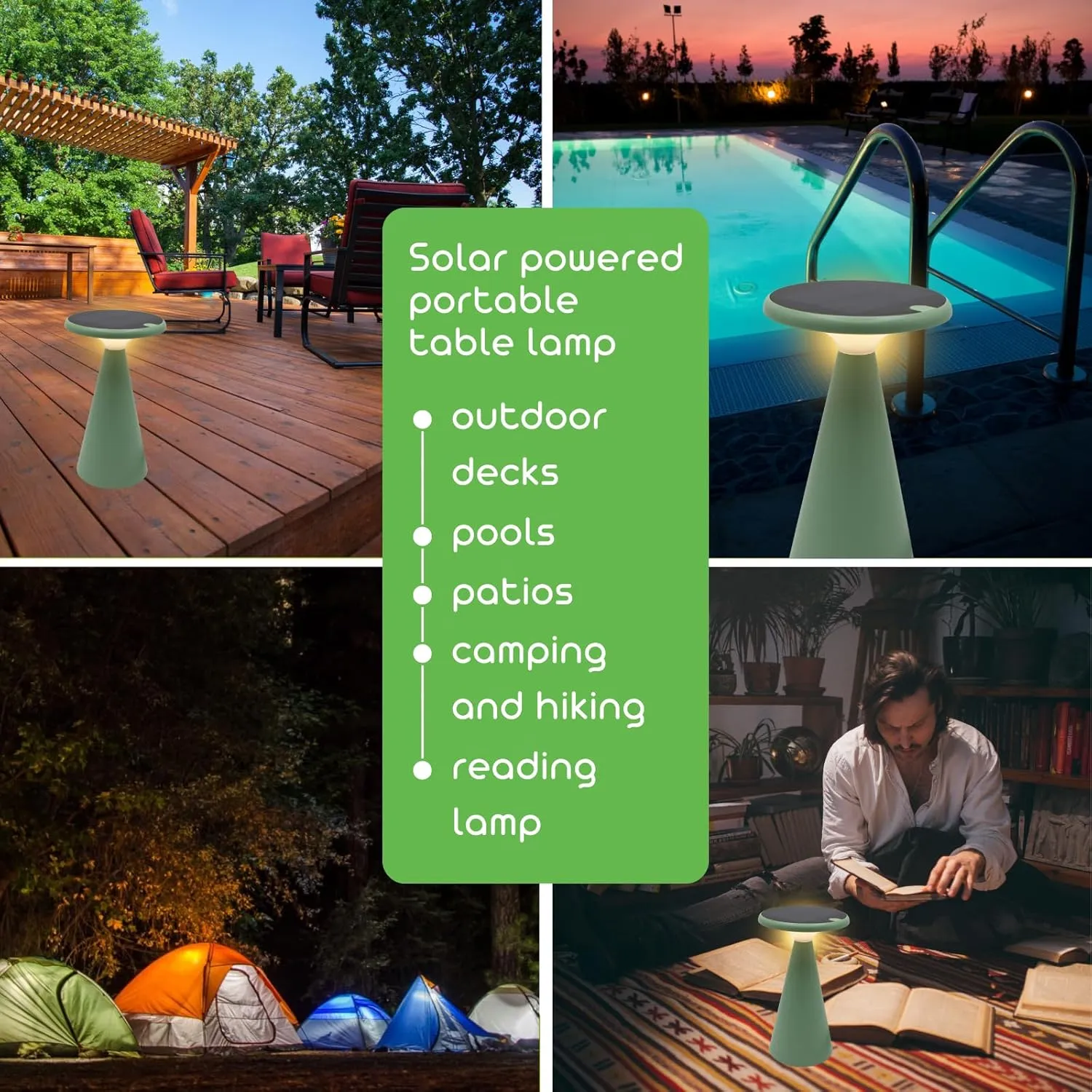 Portable Solar Powered Mushroom LED Table Lamp - Indoor/Outdoor Use - Stepless Dimming - Up to 45 Hour Rechargeable Battery - 1.6W, 160 lumens, 2700K - IP44 Weather Resistant - Green