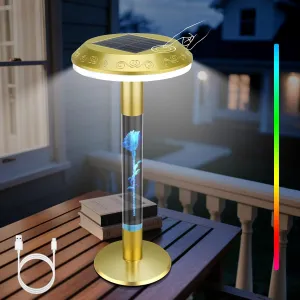 Portable Table Lamp with 7-Color Changing Rose, 3 Way Colors Touch Control Stepless Dimmable, Cordless USB Rechargeable Solar nightstand lamp for Outdoor/Indoor Home Living Room Bedroom balcony Desk