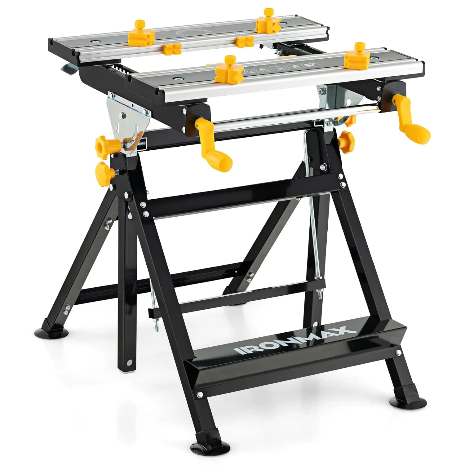 Portable Workbench, Folding Work Bench and Vise with 2 Rotary Handles, 7-Level Adjustable Height, 8 Sliding Clamps, Tiltable & Extendable Tabletop, Workbench Table for Garage, Workshop