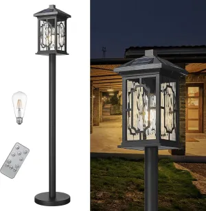 Post Lights Solar Powered with Remote Control, Cordless Solar Floor Lamp Waterproof LED Portable Pathway Light Fixtures Dusk to Dawn Pole Lighting for Garden, Path, Yard, Patio