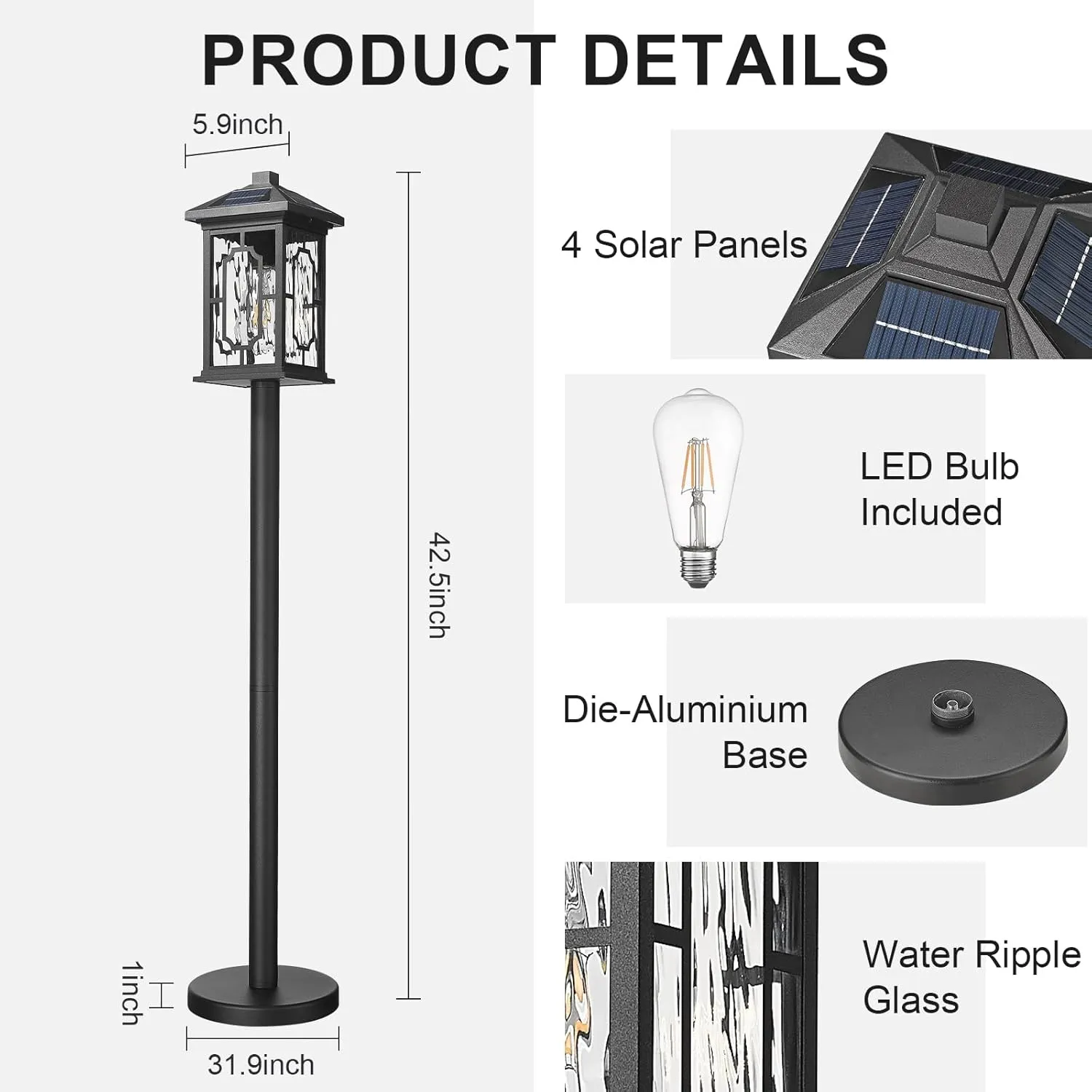 Post Lights Solar Powered with Remote Control, Cordless Solar Floor Lamp Waterproof LED Portable Pathway Light Fixtures Dusk to Dawn Pole Lighting for Garden, Path, Yard, Patio