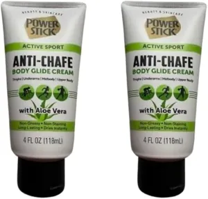 Power Stick Active Sport Anti-Chaff Body Glide Cream with Aloe Vera, 4 fl oz (118ml), Set of 2