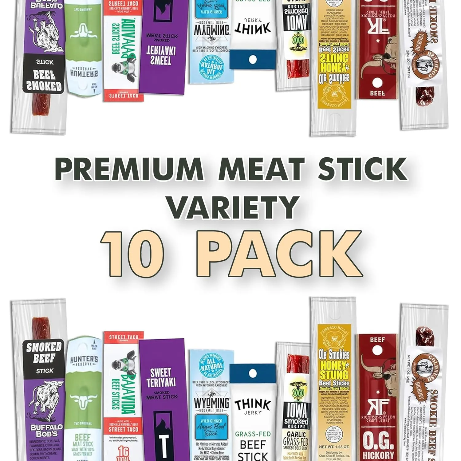 Premium Beef Stick Variety Pack (10 Count), High Protein Beef Sticks Snacks, Unique Beef Gift for Adults, Beef Jerky Gifts For Men, Healthy Beef Stick Bouquet, Ideal for Birthdays & Loved Ones