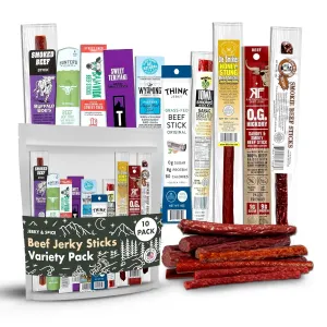 Premium Beef Stick Variety Pack (10 Count), High Protein Beef Sticks Snacks, Unique Beef Gift for Adults, Beef Jerky Gifts For Men, Healthy Beef Stick Bouquet, Ideal for Birthdays & Loved Ones