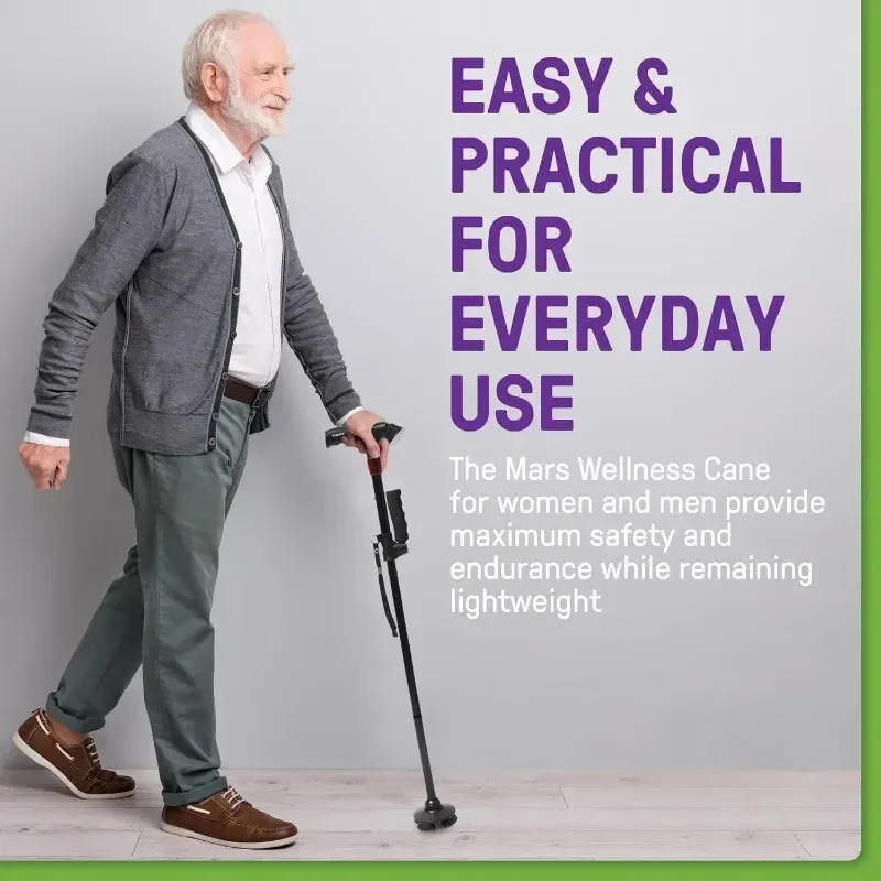 Premium Collapsible Telescopic Cane with LED Light & Alarm – Adjustable Elder Walking Stick with 4-Feet Base for Stability, Folding Design for Easy Travel, Perfect for Seniors & Elderly Use
