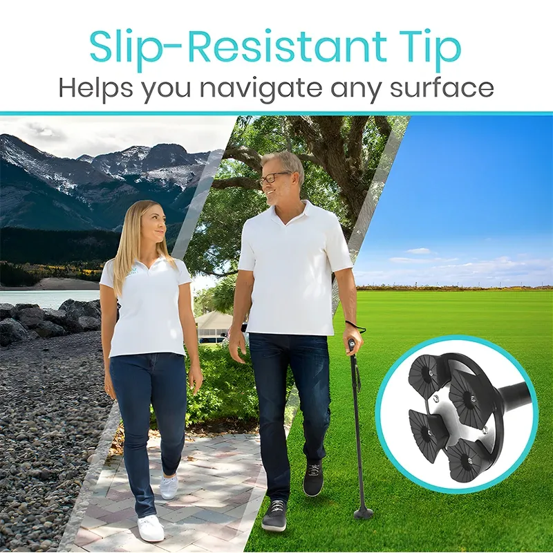 Premium Collapsible Telescopic Cane with LED Light & Alarm – Adjustable Elder Walking Stick with 4-Feet Base for Stability, Folding Design for Easy Travel, Perfect for Seniors & Elderly Use