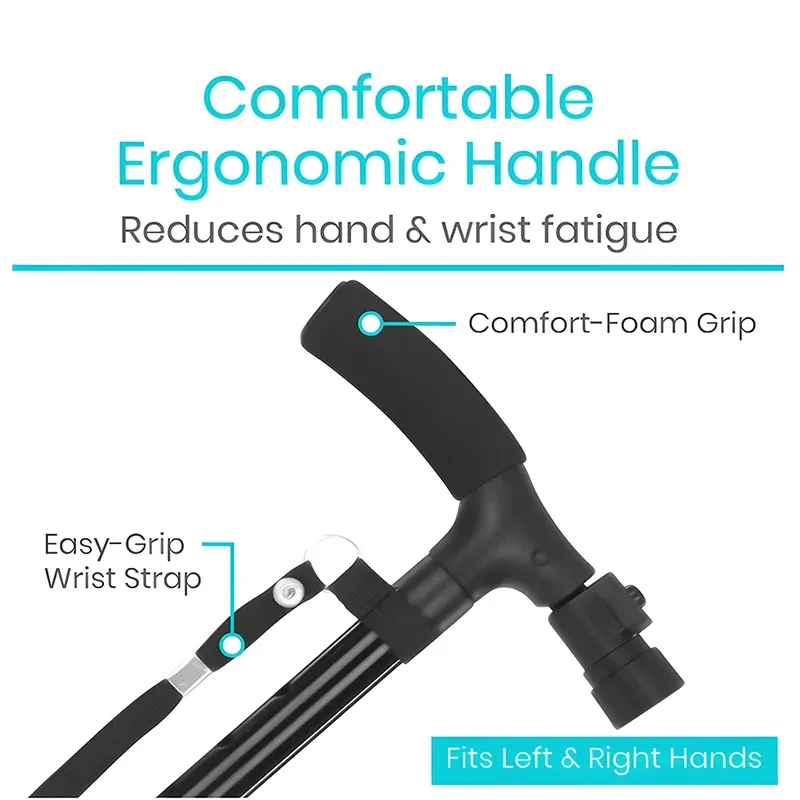 Premium Collapsible Telescopic Cane with LED Light & Alarm – Adjustable Elder Walking Stick with 4-Feet Base for Stability, Folding Design for Easy Travel, Perfect for Seniors & Elderly Use