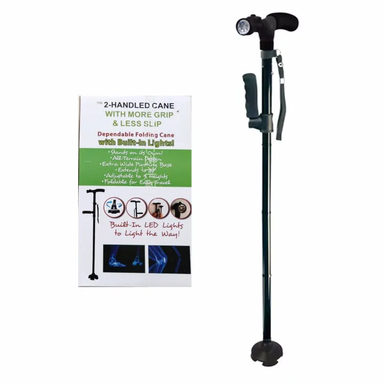 Premium Collapsible Telescopic Cane with LED Light & Alarm – Adjustable Elder Walking Stick with 4-Feet Base for Stability, Folding Design for Easy Travel, Perfect for Seniors & Elderly Use