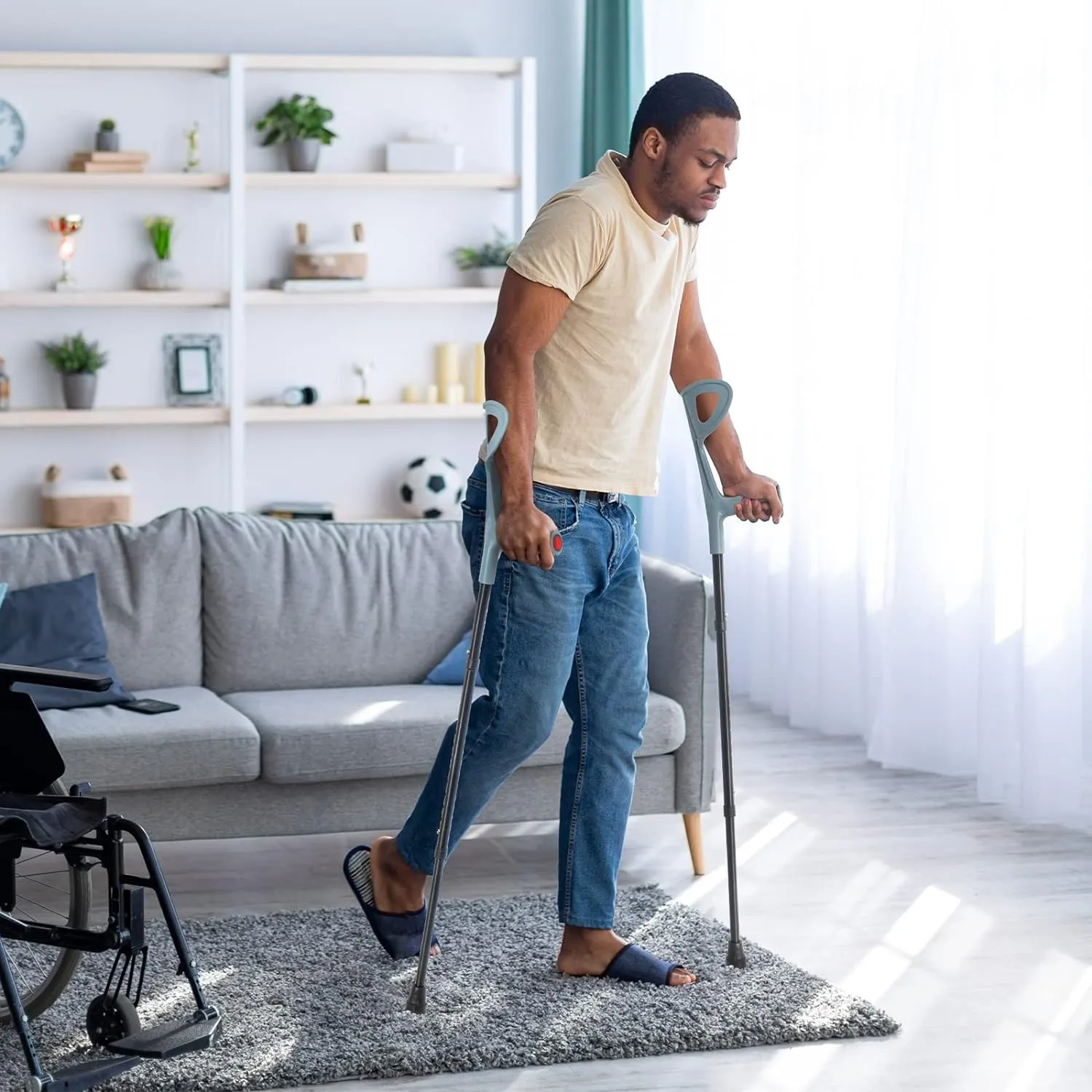 Premium Collapsible Telescopic Cane with LED Light & Alarm – Adjustable Elder Walking Stick with 4-Feet Base for Stability, Folding Design for Easy Travel, Perfect for Seniors & Elderly Use