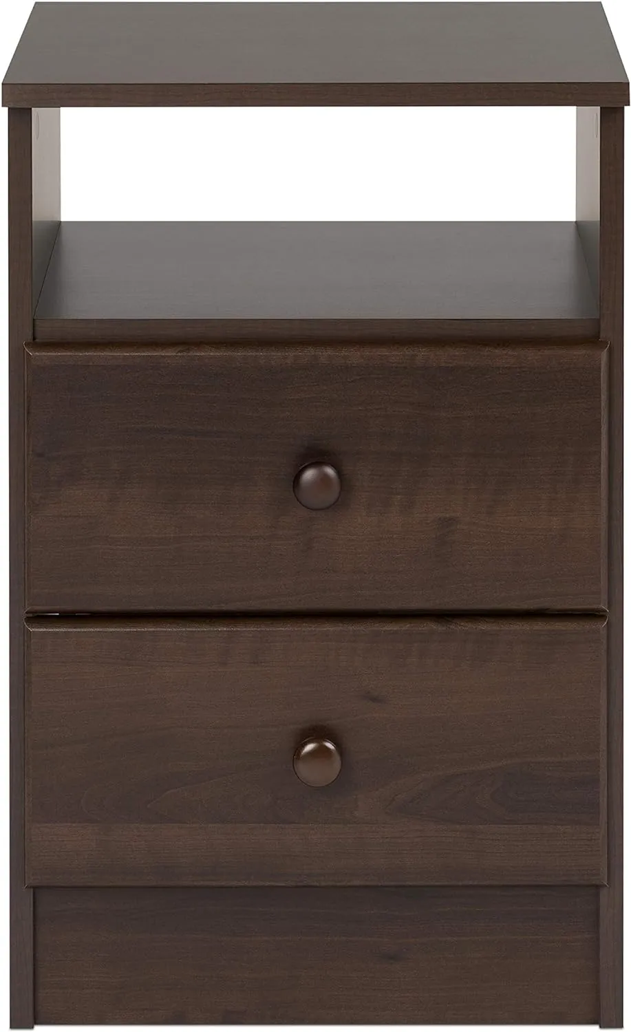 Prepac Astrid Simplistic Nightstand Side Table with 2 Drawers and Open Shelf, Functional Bedside Table 15.5" D x 16" W x 24.5" H, Espresso, EDNH-0402-1