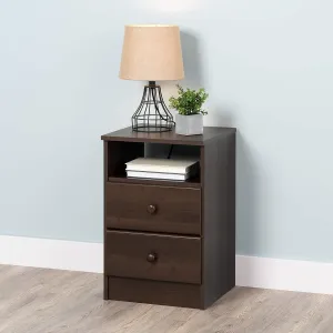 Prepac Astrid Simplistic Nightstand Side Table with 2 Drawers and Open Shelf, Functional Bedside Table 15.5" D x 16" W x 24.5" H, Espresso, EDNH-0402-1