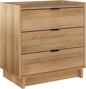 Prepac Simply Modern Nightstand Bedside Table, Natural Oak Nightstand for Bedroom, End Table with 3 Drawers 26.5" W x 26.75" H x 16" D
