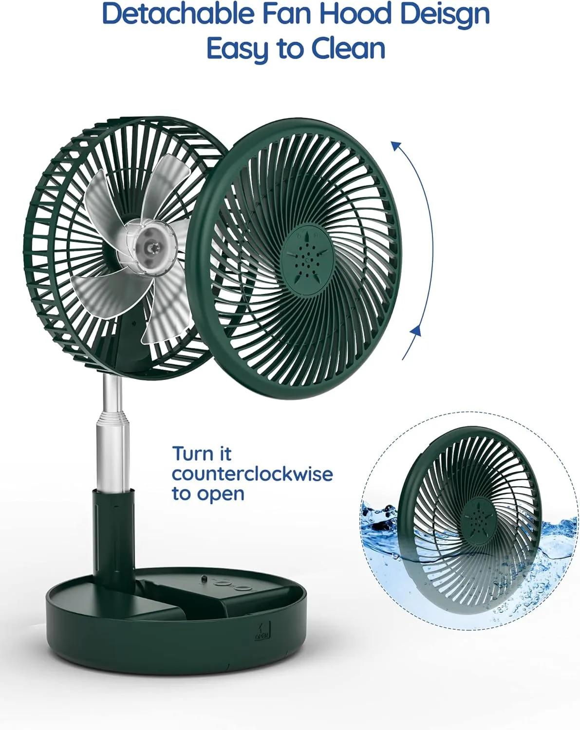 Primevolve Battery Operated Fan,Portable Rechargeable USB Floor Table Desk Fan with Adjustable Height, 4 Speed Settings Pedestal Fan for Bedroom Camping Travel,Green 7.7"