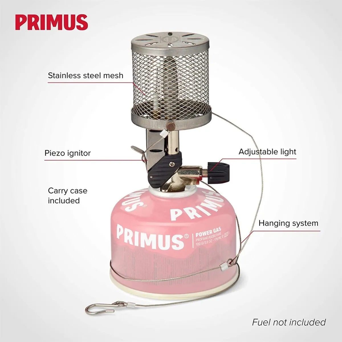 Primus Micron gas lamp lantern light adjustable bright ignition hanging system