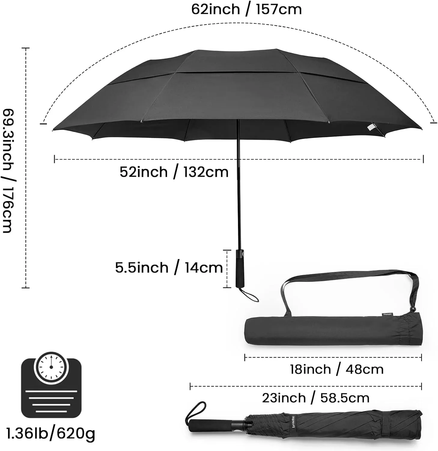 Prospo 62 Inch Portable Golf Umbrella Oversize Automatic Open Stick Umbrella Extra Large Double Canopy Vented Windproof Waterproof