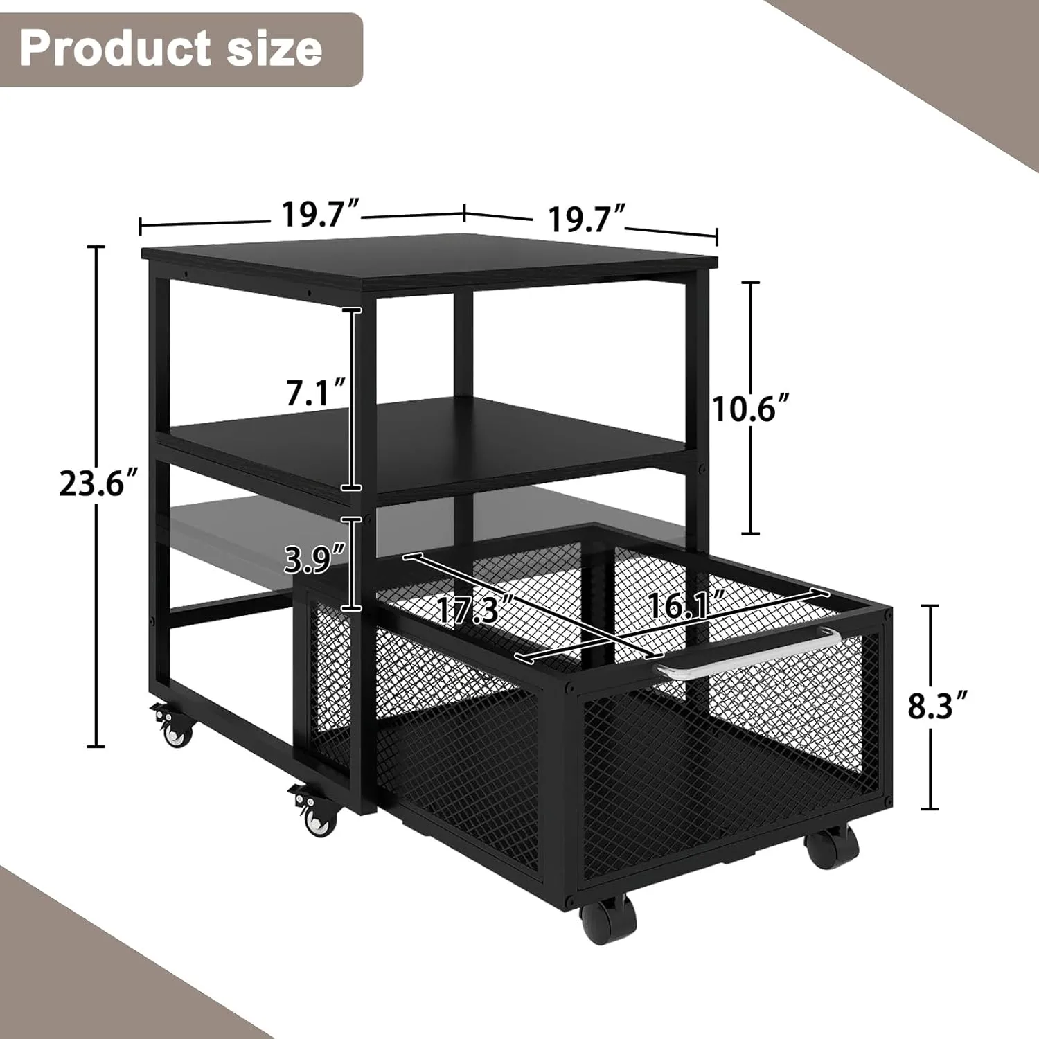 PUNCIA 19.7x19.7in Mini Fridge Stand with Storage and Wheels Heavy Duty Mini Fridge with Adjustable Shelf Table Beverage Refrigerator Stand for Coffee Bar Fridge Cart for Office Home Dorm Apartment