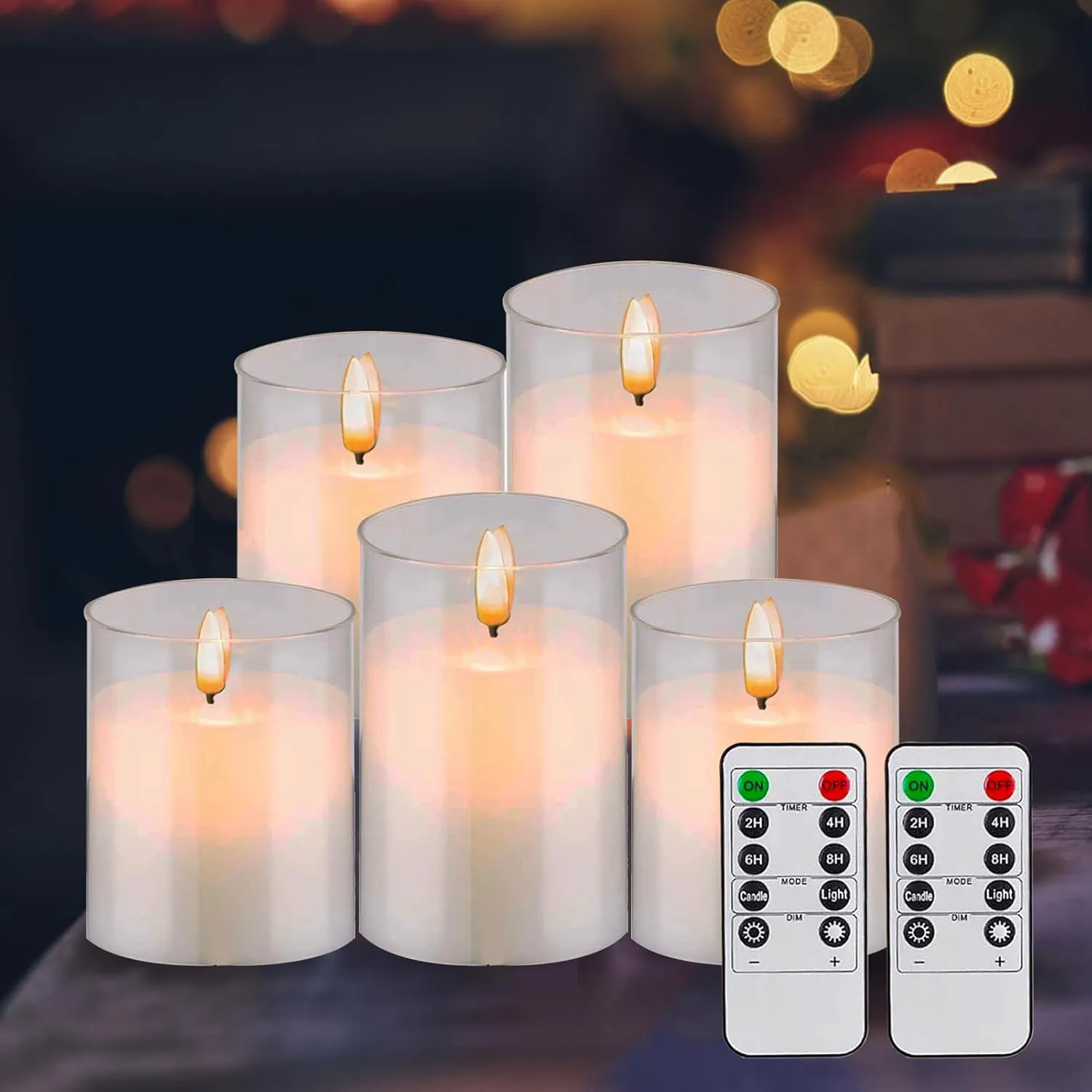 Pure White Candle Lights, Plexiglass Flickering Flameless Candles with 2 Remote and Timer, 5 (D 3"×H 4" 4" 5" 5" 6") Pack Large Pillar Candles Battery Operated for Home and Holiday Decoration