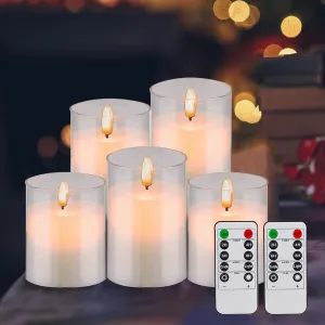 Pure White Candle Lights, Plexiglass Flickering Flameless Candles with 2 Remote and Timer, 5 (D 3"×H 4" 4" 5" 5" 6") Pack Large Pillar Candles Battery Operated for Home and Holiday Decoration