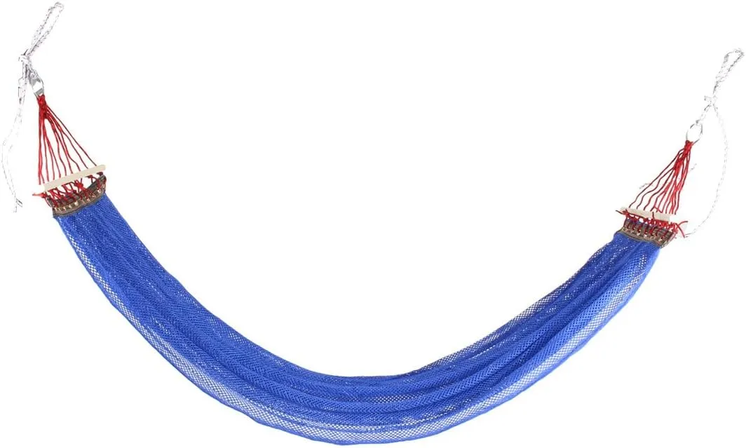 Qtqgoitem Nylon Mesh Wooden Stick Camping Travel Hiking Swing Hanging Bed Suspended Hammock Blue (Model: ffd 6b2 646 ae6 783)