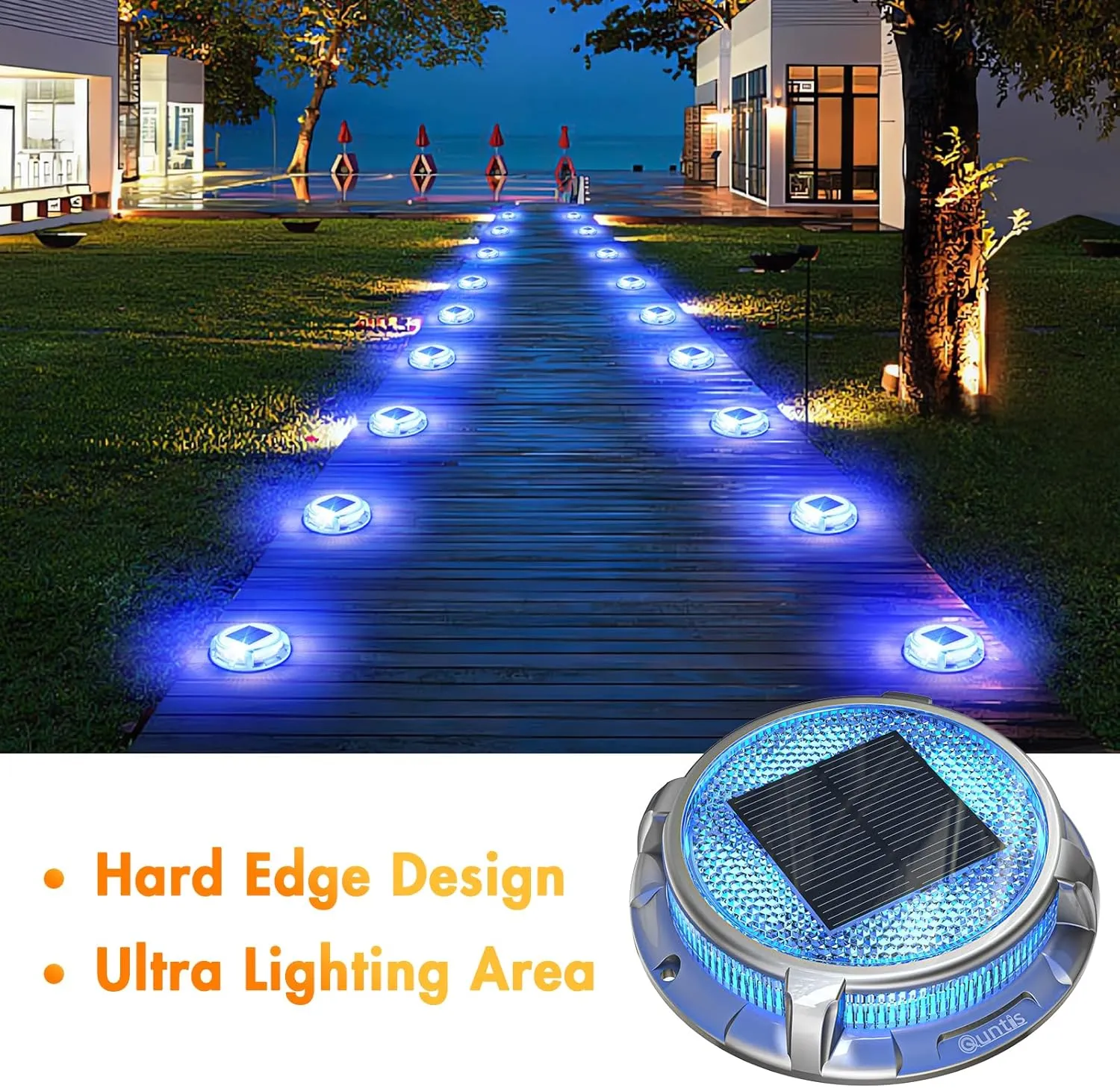 Quntis Solar Deck Lights for Outside, 3 Color Modes Solar Driveway Lights Outdoor IP68 Waterproof, Deck Light for Stair Pathway Walkway Road (Blue/Cool White/Warm White) 8 Pack