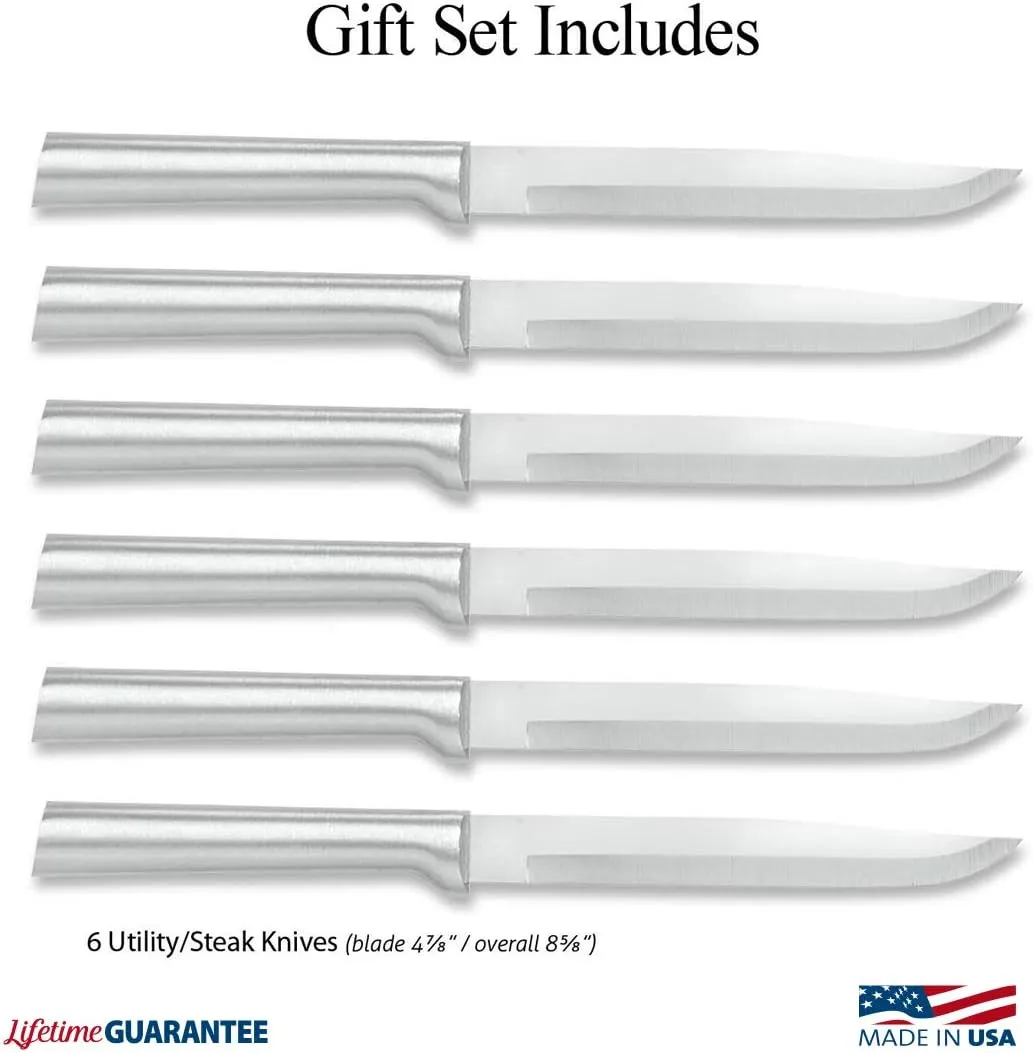 Rada Cutlery 6-Piece Utility Steak Knife Gift Set, Made in USA, Silver Handles