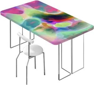 Rainbow Color Elastic Edge Fitted Table Cloth, Multicolored Expressionist Work Washable Spill Proof Table Covers Abstract Fits up 4 Foot Tables