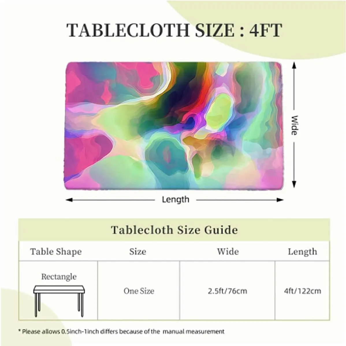 Rainbow Color Elastic Edge Fitted Table Cloth, Multicolored Expressionist Work Washable Spill Proof Table Covers Abstract Fits up 4 Foot Tables