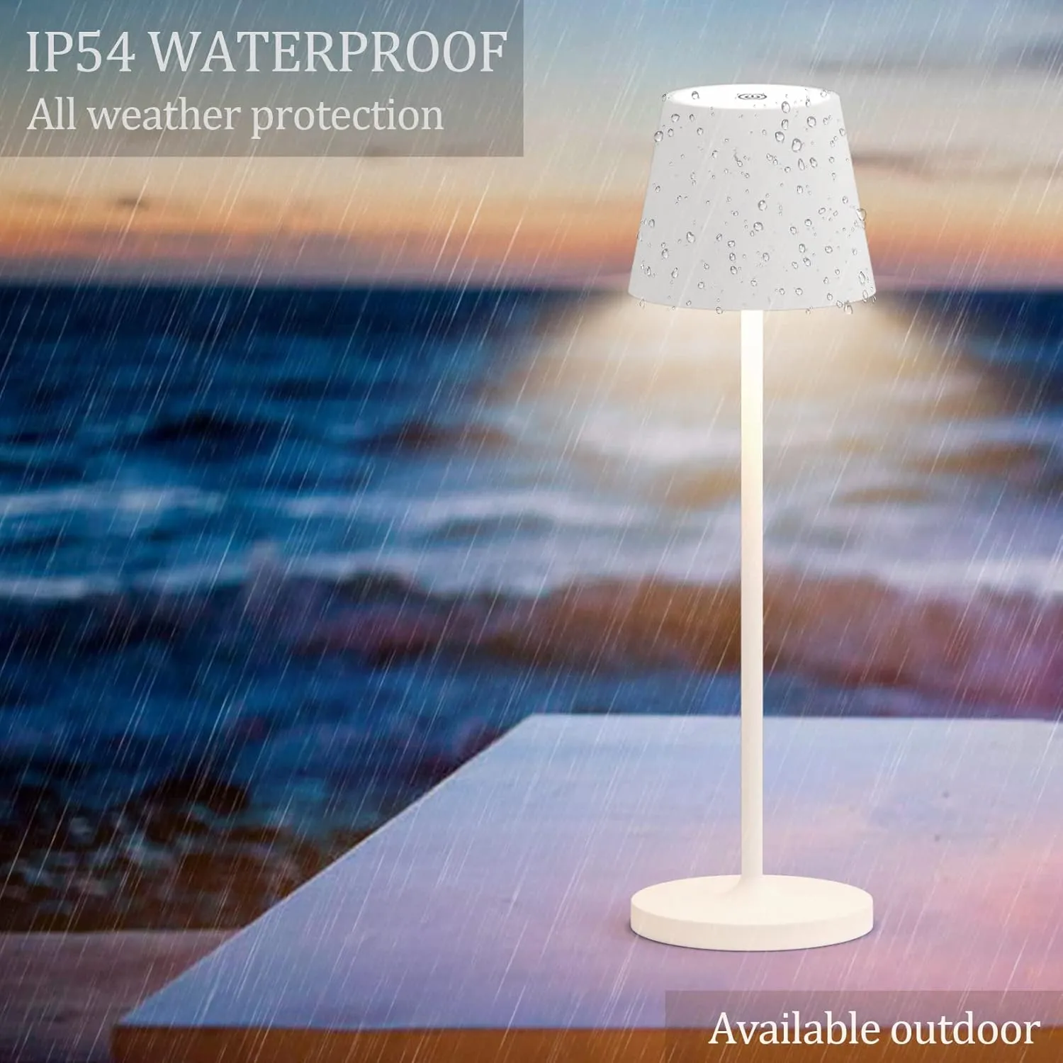 Ralbay IP54 Aluminum Cordless Rechargeable Table Lamp LED Modern Battery Operated 4800mAh Waterproof Portable Stepless Dimmable Desk Lamp for Restaurant/Bedroom/Camping/Outdoor (White)