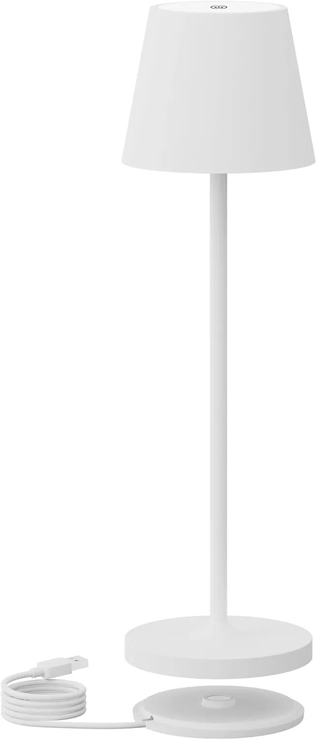 Ralbay IP54 Aluminum Cordless Rechargeable Table Lamp LED Modern Battery Operated 4800mAh Waterproof Portable Stepless Dimmable Desk Lamp for Restaurant/Bedroom/Camping/Outdoor (White)