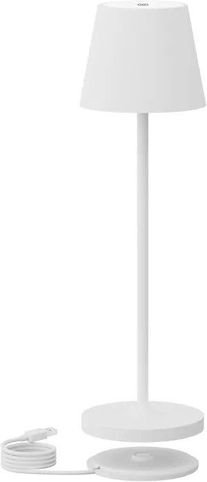 Ralbay IP54 Aluminum Cordless Rechargeable Table Lamp LED Modern Battery Operated 4800mAh Waterproof Portable Stepless Dimmable Desk Lamp for Restaurant/Bedroom/Camping/Outdoor (White)