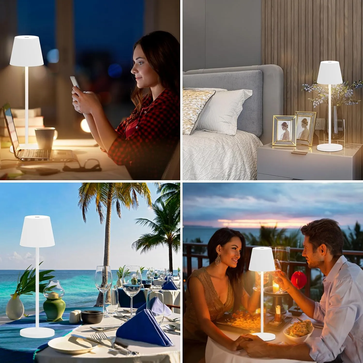 Ralbay IP54 Aluminum Cordless Rechargeable Table Lamp LED Modern Battery Operated 4800mAh Waterproof Portable Stepless Dimmable Desk Lamp for Restaurant/Bedroom/Camping/Outdoor (White)