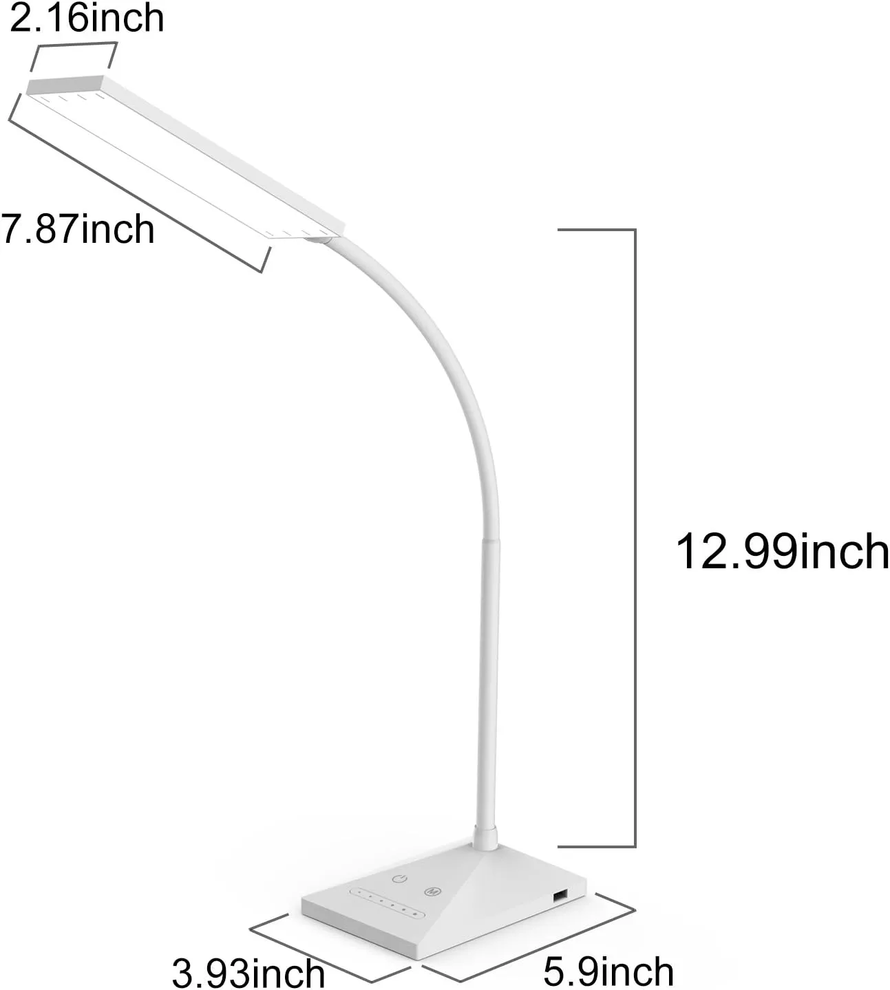 RAOYI LED Desk Lamp, 12W Dimmable Table Lamp Eye-Caring Reading Light with USB Charging Port Touch Control 5 Color Modes 6-Level Brightness Adjustable for Office Home Bedroom (White)