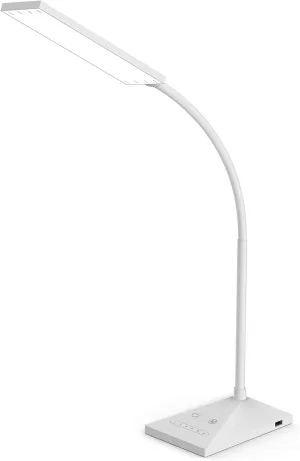 RAOYI LED Desk Lamp, 12W Dimmable Table Lamp Eye-Caring Reading Light with USB Charging Port Touch Control 5 Color Modes 6-Level Brightness Adjustable for Office Home Bedroom (White)