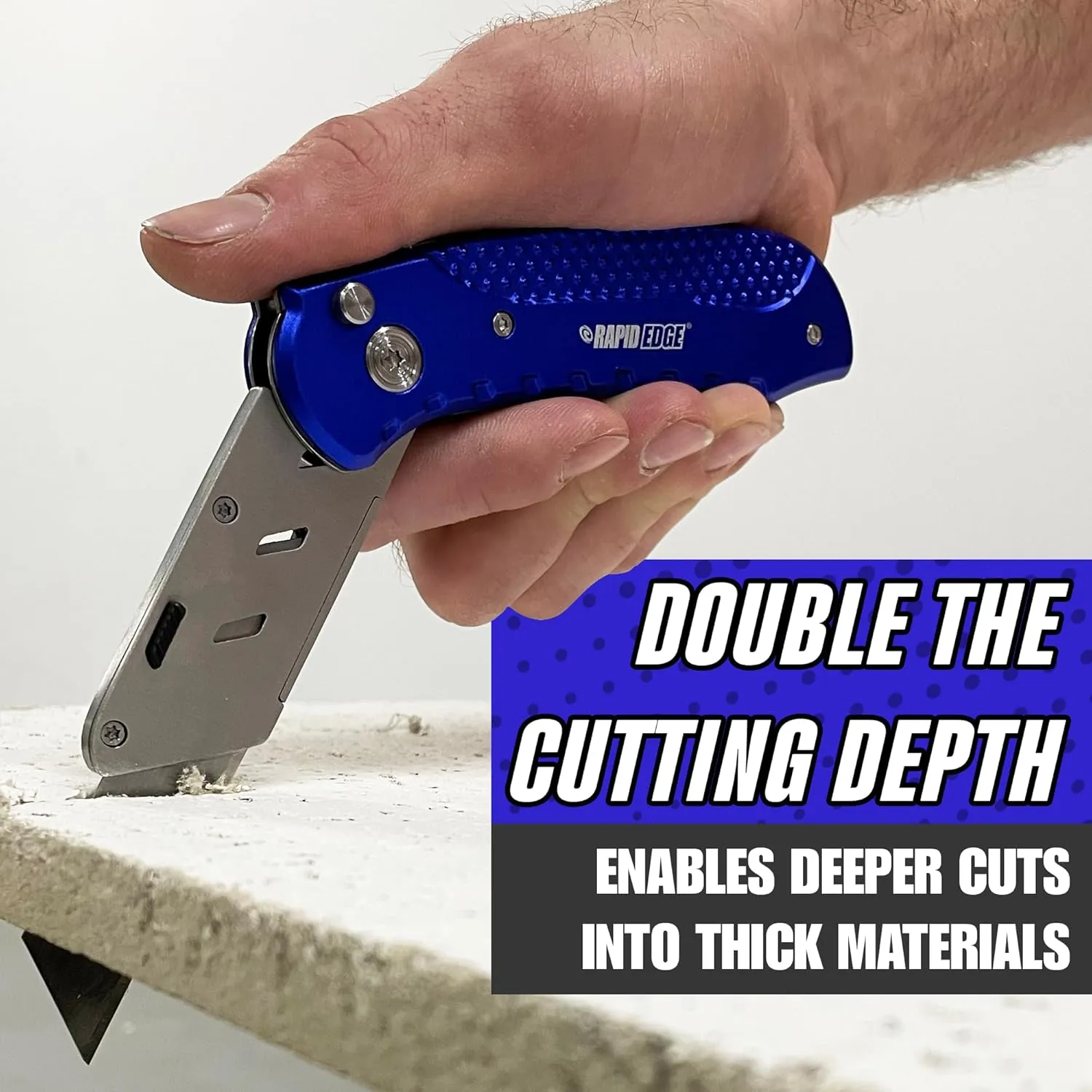 Rapid Edge Extend-A-Blade Utility Knife, Folding Razor Knife with 3 Blade Positions, Double Length Straight-Edge Cutter Blade