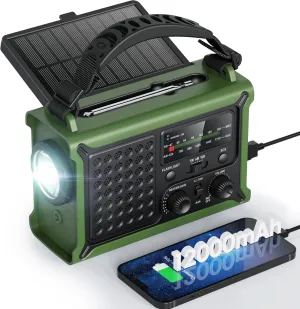 Raynic NOAA Weather Radio 12000mAh, Emergency Weather Radio with 2X Faster Solar & Hand Crank Charging, 5W Flashlight, Reading Lamp, SOS for Hurricane, Storm, Camping (Olive-Green)