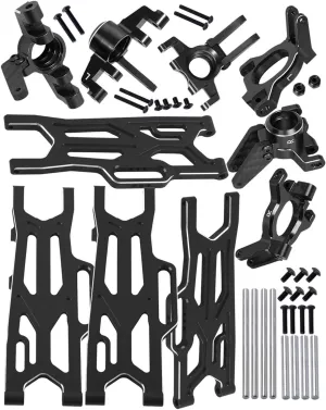 RC Aluminum Suspension Arms Set&Hubs Caster Blocks&Front Steering Block Knuckles&Rear Hubs Upgrades Parts for 1/10 Kraton/Outcast V2 4S BLX,Front Rear Suspension Arms Hops Up,Black