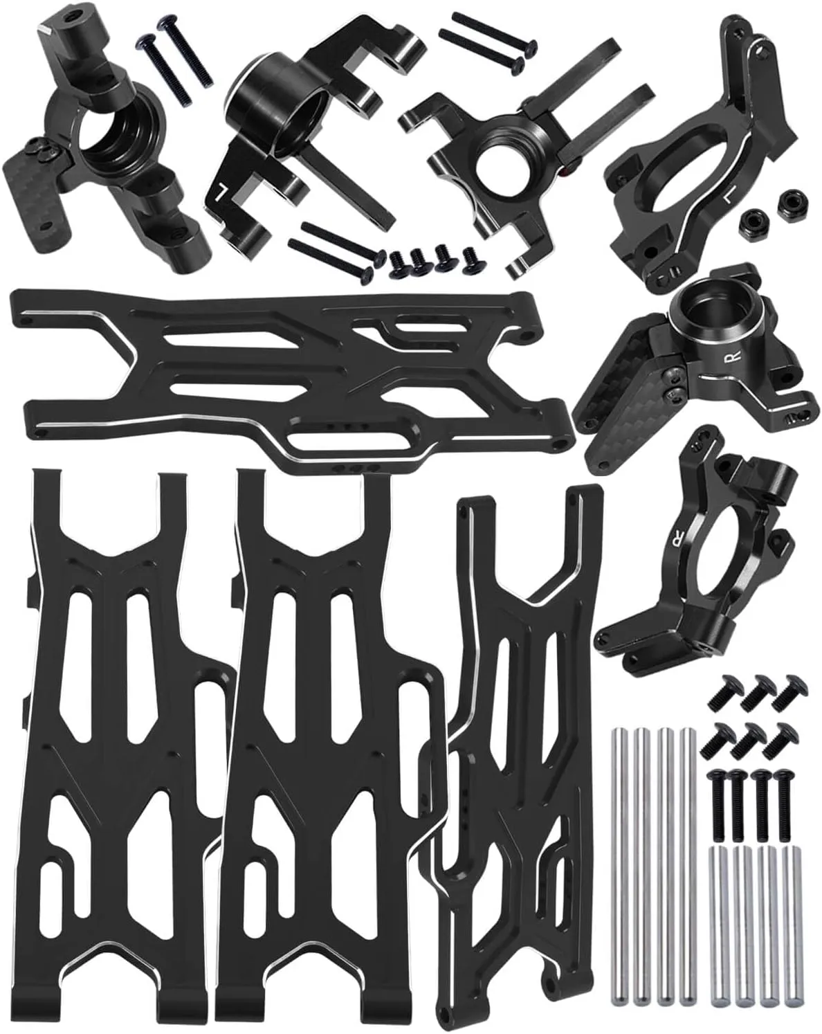 RC Aluminum Suspension Arms Set&Hubs Caster Blocks&Front Steering Block Knuckles&Rear Hubs Upgrades Parts for 1/10 Kraton/Outcast V2 4S BLX,Front Rear Suspension Arms Hops Up,Black