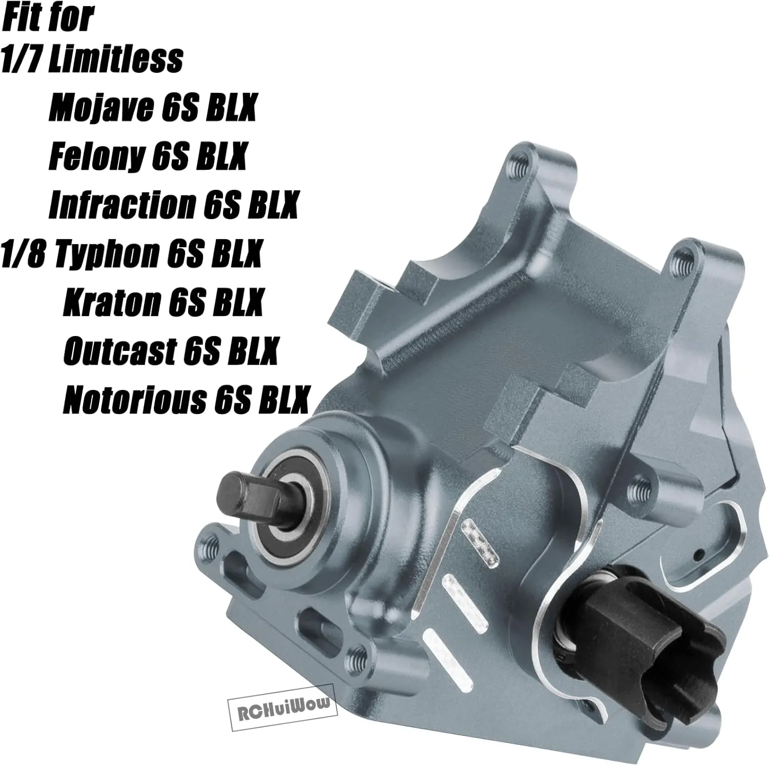 RC Diff Housing Gearbox Case Upgrades Part for 1/8 Typhon Kraton Outcast Notorious 6S BLX,1/7 Infraction Limitless Mojave Felony 6S BLX,Front Rear Transmission Box w/ 43T 10T Gear,Titanium