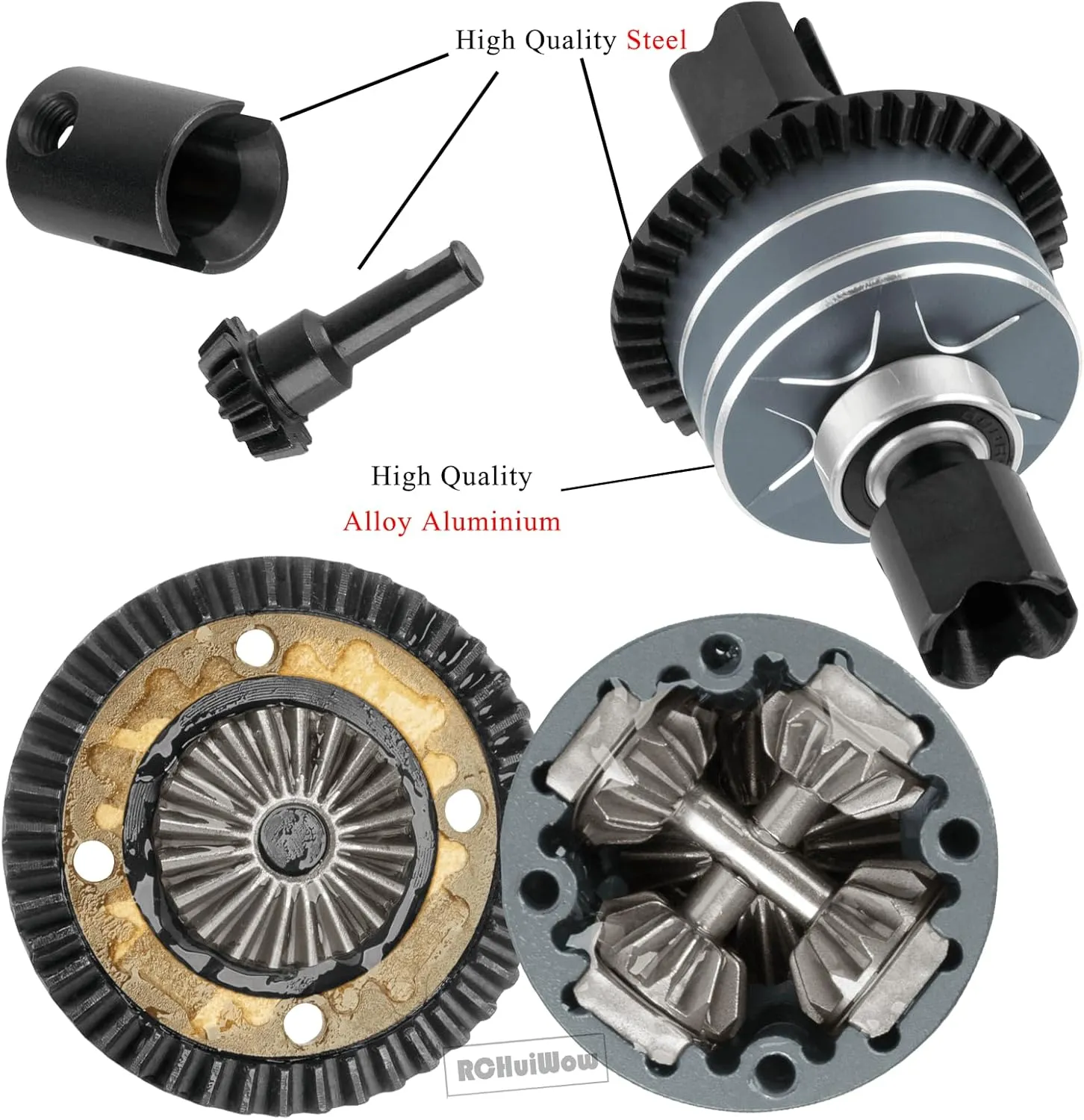 RC Diff Housing Gearbox Case Upgrades Part for 1/8 Typhon Kraton Outcast Notorious 6S BLX,1/7 Infraction Limitless Mojave Felony 6S BLX,Front Rear Transmission Box w/ 43T 10T Gear,Titanium