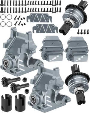 RC Diff Housing Gearbox Case Upgrades Part for 1/8 Typhon Kraton Outcast Notorious 6S BLX,1/7 Infraction Limitless Mojave Felony 6S BLX,Front Rear Transmission Box w/ 43T 10T Gear,Titanium