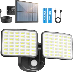 Rechargeable Battery Powered Motion Sensor Outdoor Lights 3 Months Endurance, 3000LM LED Flood Light Outdoor Supports Solar & USB Charging for Garage Yard Entryways Patio Garden