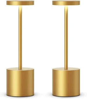 Rechargeable Cordless Table Lamp,LED Battery Operated Desk Lamp Outdoor Portable 5000mAh Powered 3 Level Brightness Dimmable Light for Patio Restaurant Dining Home 2Pack Gold