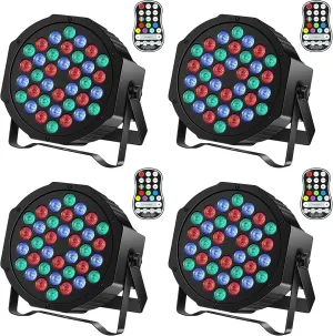 Rechargeable Par Can Lights U`King Wireless LED Uplights Battery Powered Uplighting RGB 36W Stage Lighting for Events DJ Disco Wedding Party - 4 Pack