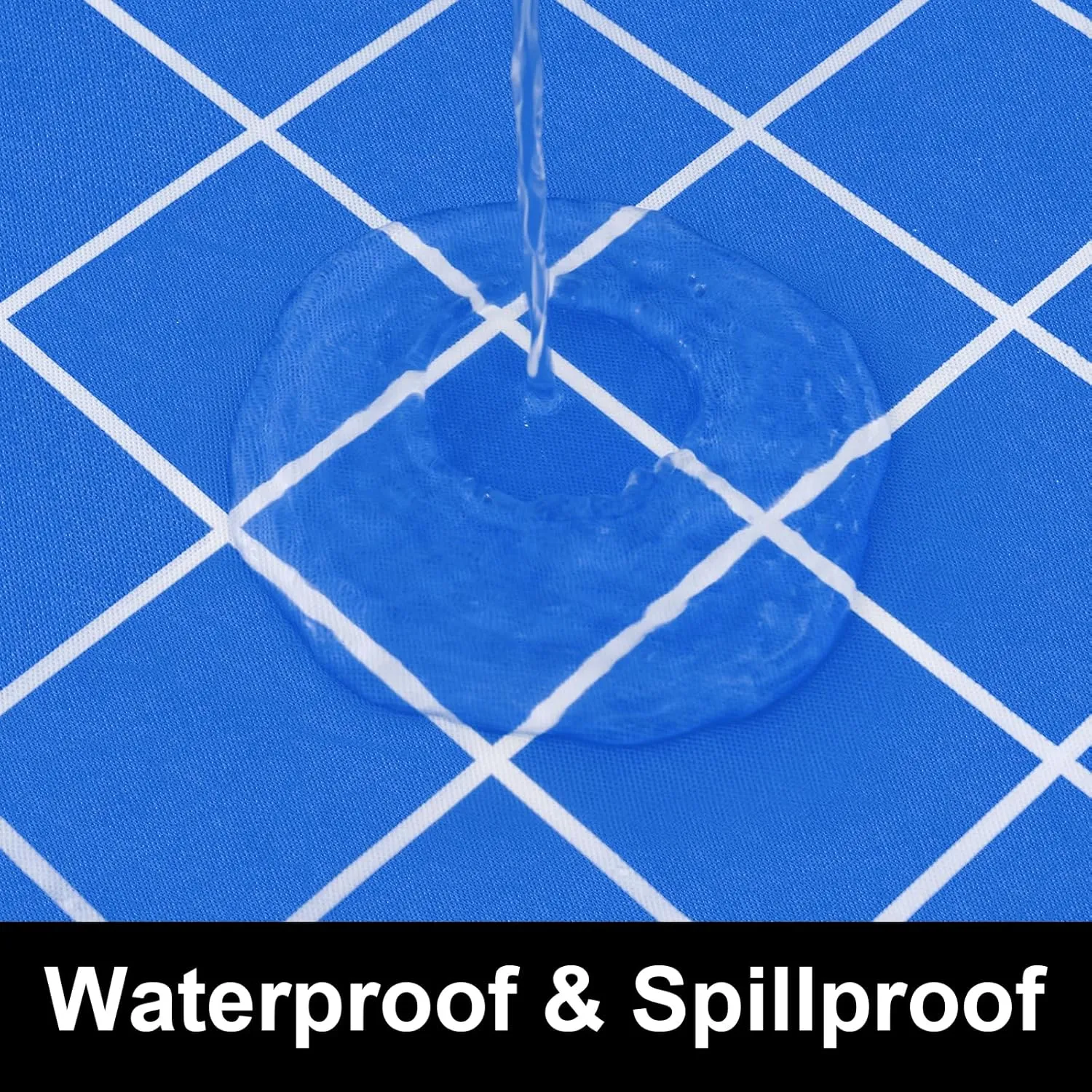 Rectangle Vinyl Table Cloth 30x72, Waterproof Elastic Fitted Tablecloth with Flannel Backing, Plastic Table Cover for Picnic, Camping, Outdoor, Blue