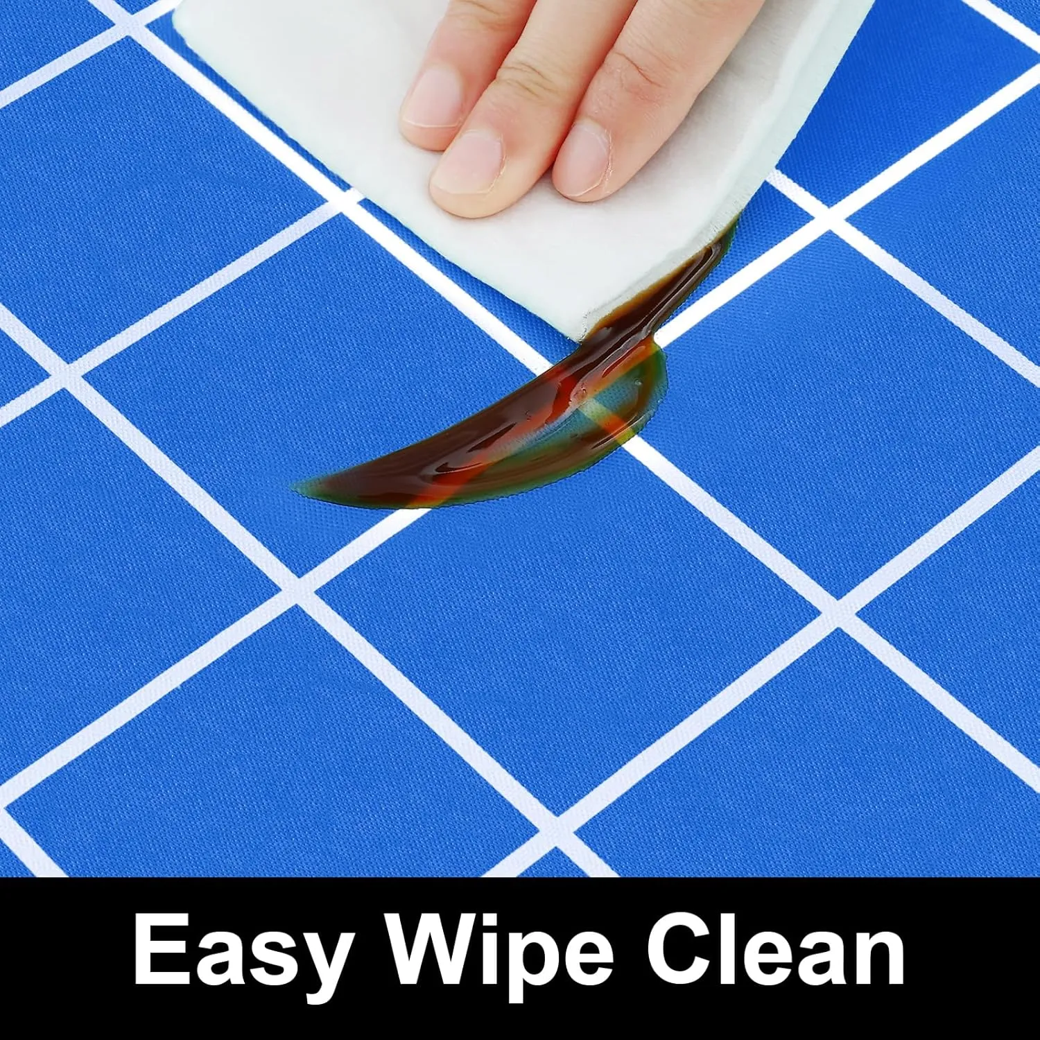 Rectangle Vinyl Table Cloth 30x72, Waterproof Elastic Fitted Tablecloth with Flannel Backing, Plastic Table Cover for Picnic, Camping, Outdoor, Blue