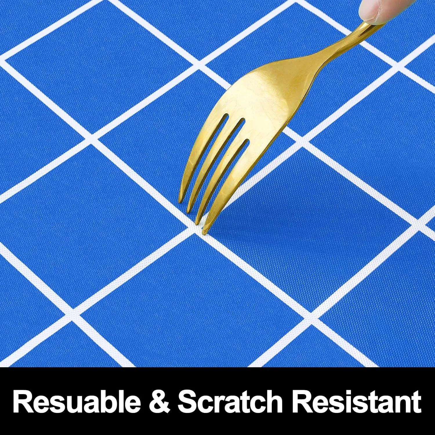 Rectangle Vinyl Table Cloth 30x72, Waterproof Elastic Fitted Tablecloth with Flannel Backing, Plastic Table Cover for Picnic, Camping, Outdoor, Blue