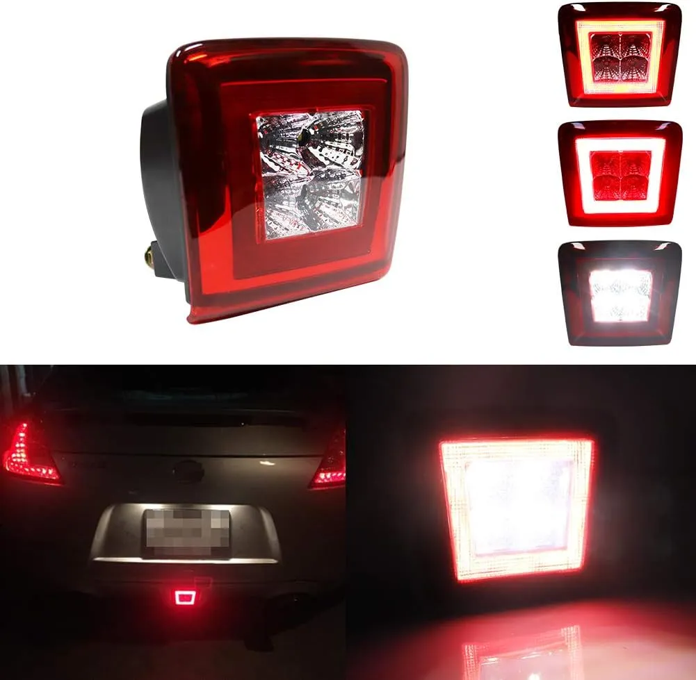 Red Clear Lens Full LED Rear Bumper Fog Light For 2009-2019 Nissan 370Z, 2013-17 Nissan Juke Nismo