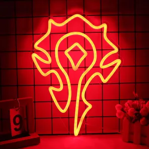 Red-Horde Neon Sign World of War Craft Themed Neon Lights Light Up Your Game Fantasy World for Wall Decor Kids Room Bedroom Teens Room Game Deco