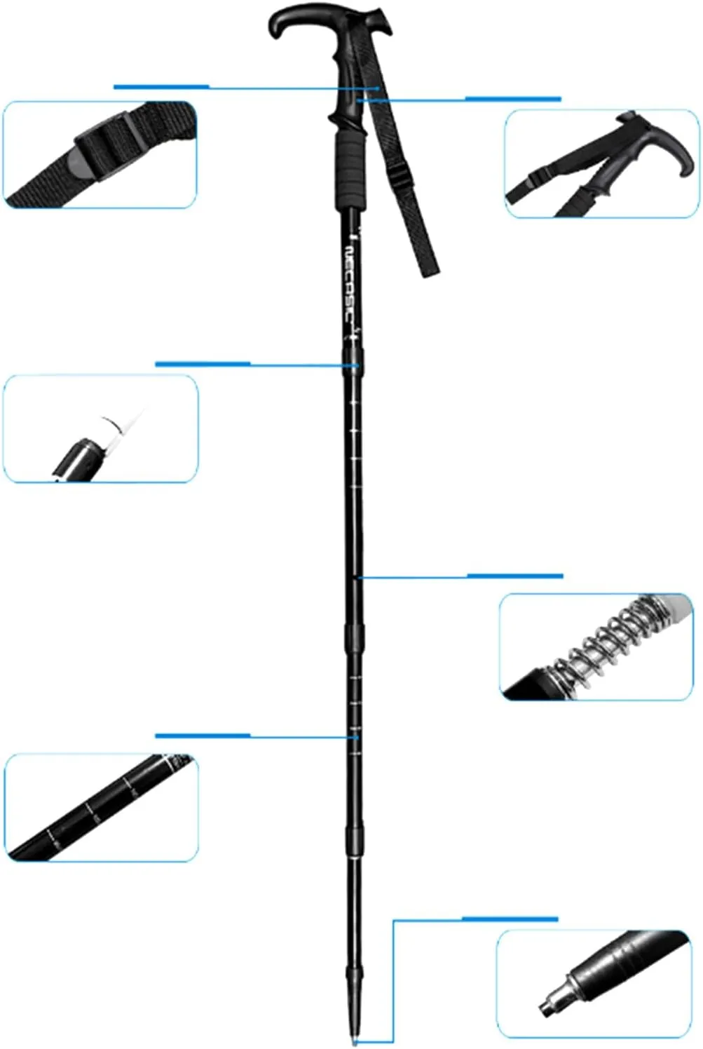 Regulable Aluminum Hiking Stick Portables Ergonomic Bents Handle Trekking Poles for Hiking and Outdoor Mountaineering Poles