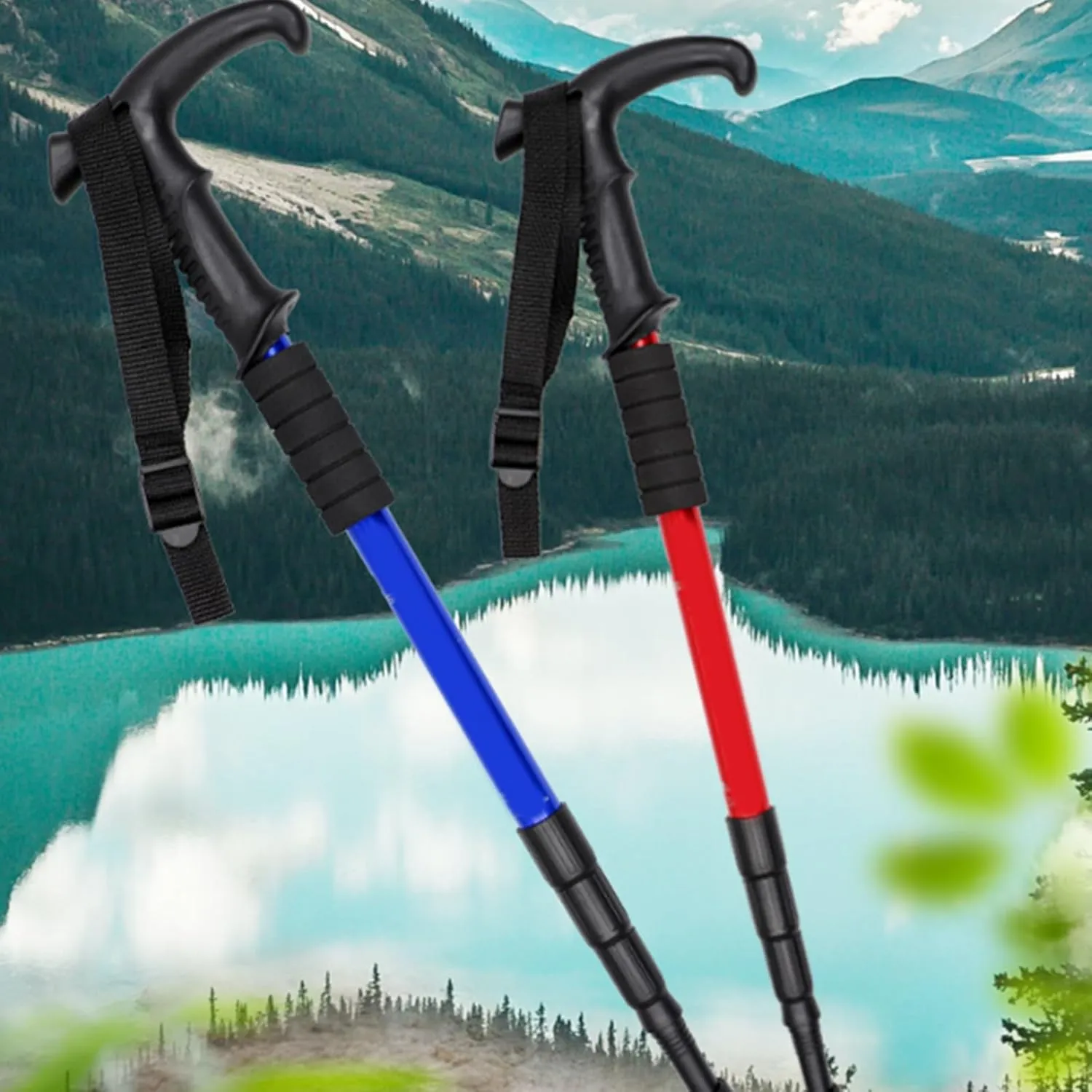 Regulable Aluminum Hiking Stick Portables Ergonomic Bents Handle Trekking Poles for Hiking and Outdoor Mountaineering Poles